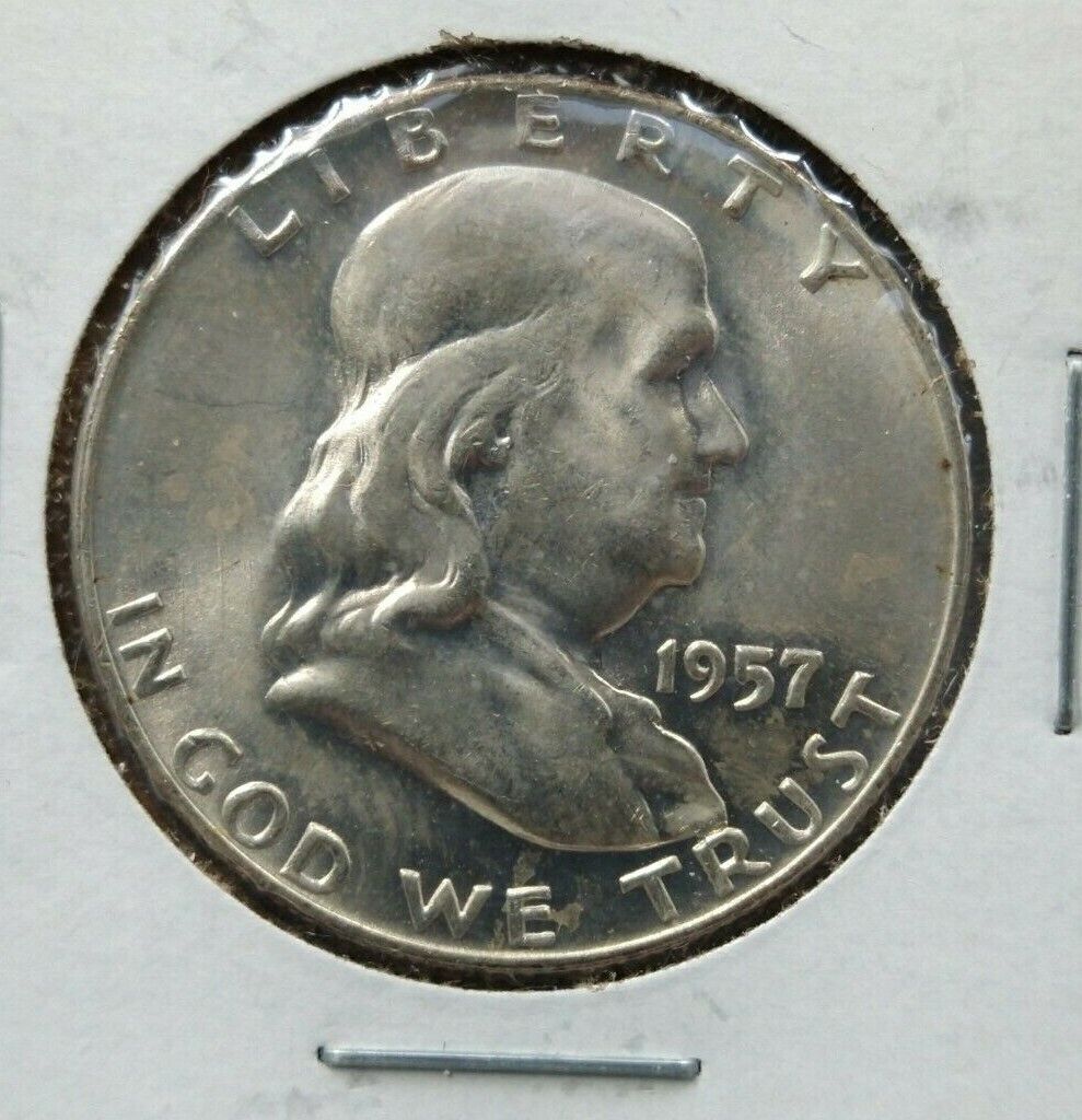1959 D Franklin Silver 90% Half Dollar Coin Choice BU Uncirculated Some Toning