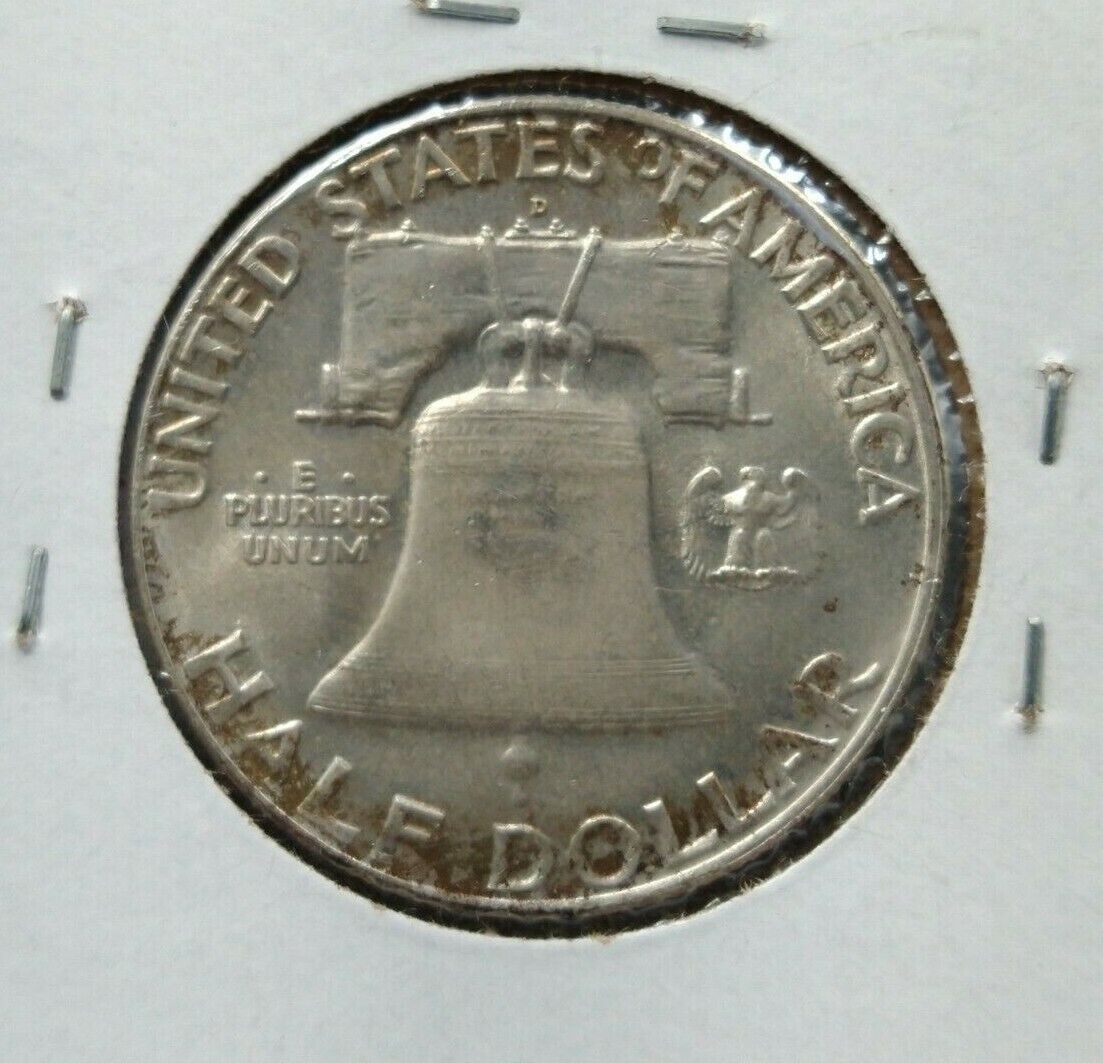 1959 D Franklin Silver 90% Half Dollar Coin Choice BU Uncirculated Some Toning