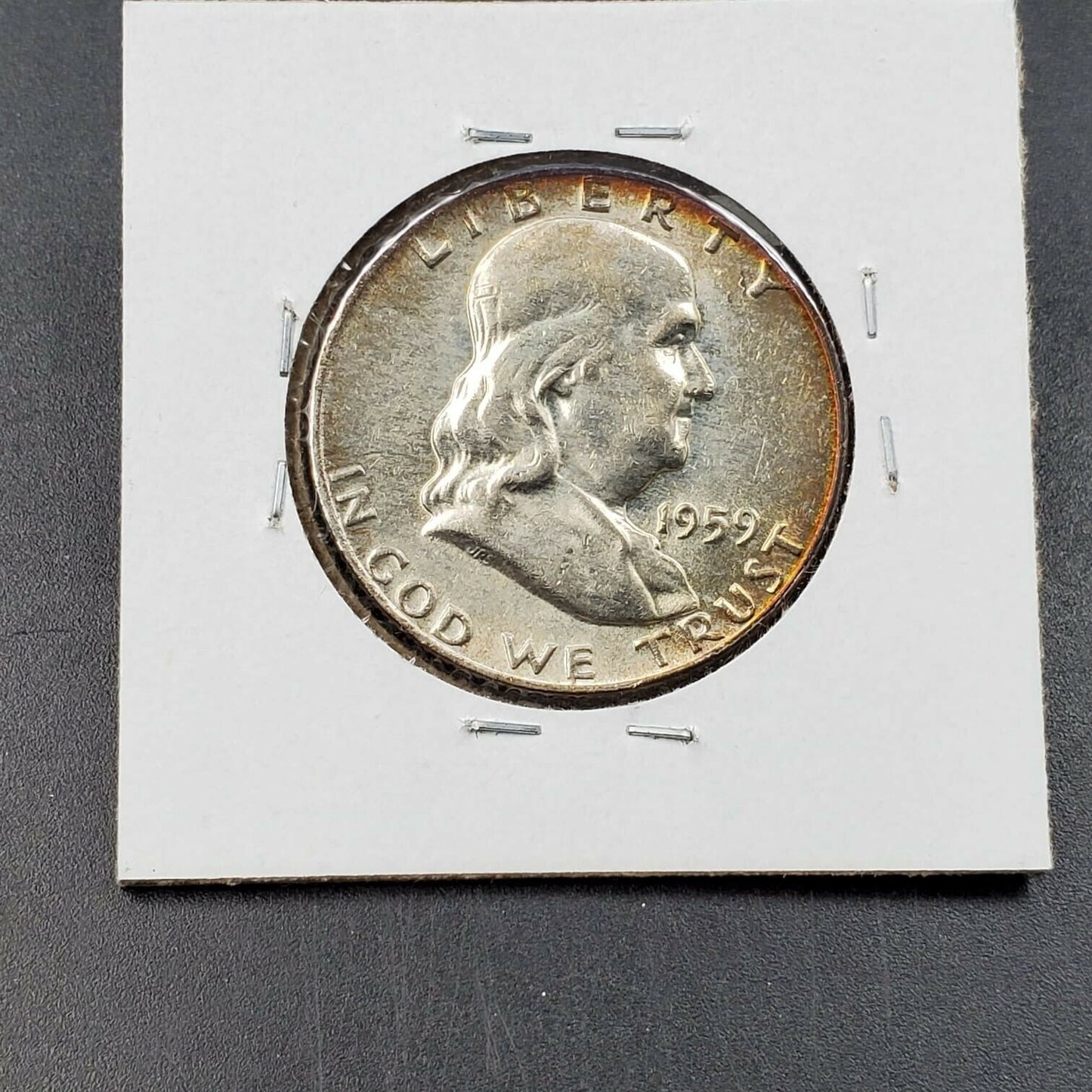 1959 D Franklin Silver 90% Half Dollar Coin AU / UNC Neat Toning