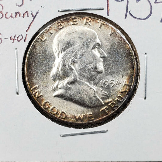 1954 P Franklin Silver 90% Half Dollar Coin CH BU UNC Bugs Bunny FS-401 Variety