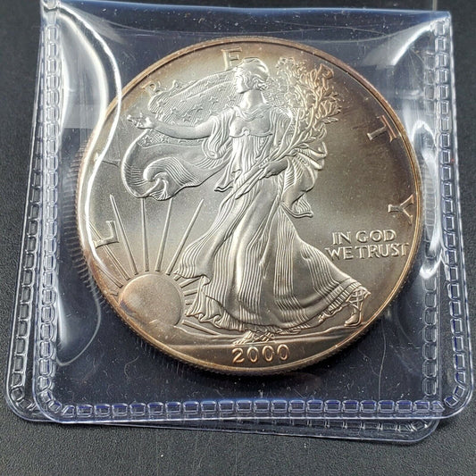 2000 1 OZ American Silver Eagle .999 Millennium Millennial Coin GEM BU PQ TONING