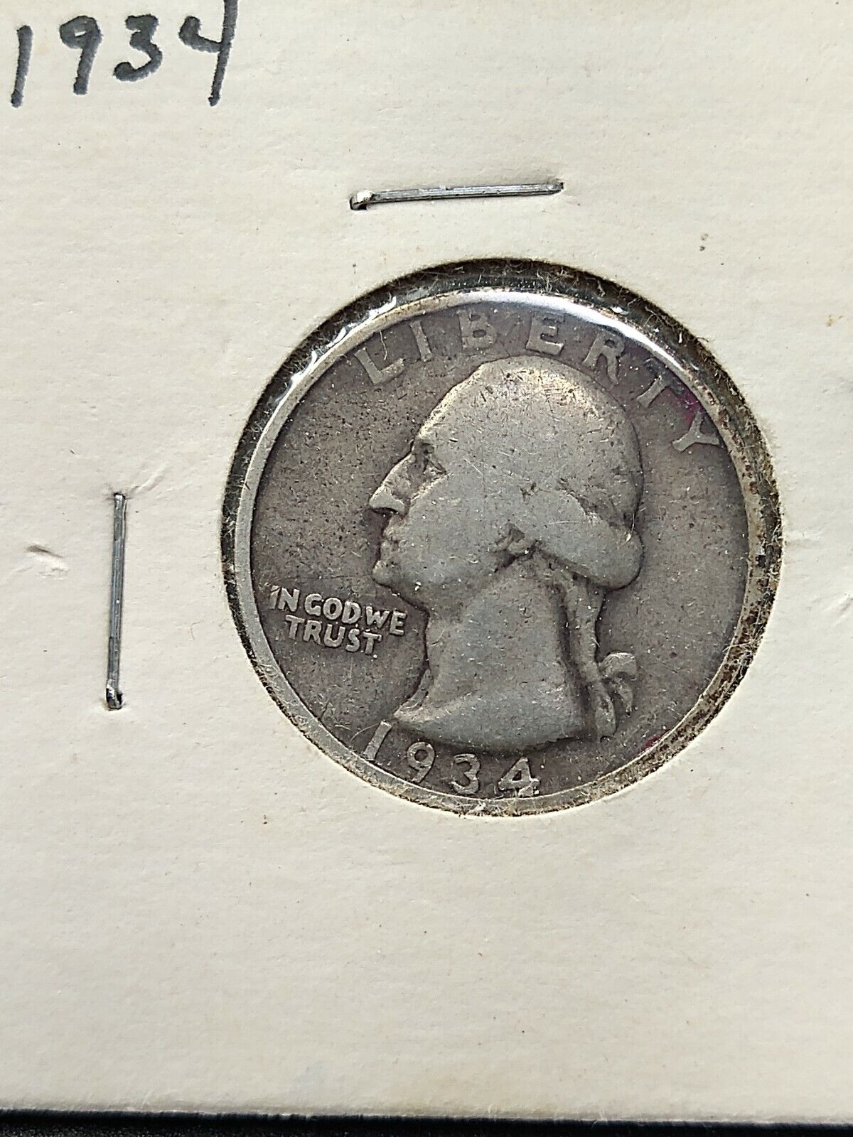1934 P Washington Silver Quarter Coin  Good Circulated Medium Motto Variety