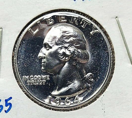 1964 P 25C Washington Quarter Silver Coin Gem Proof Cameo Lite Toning