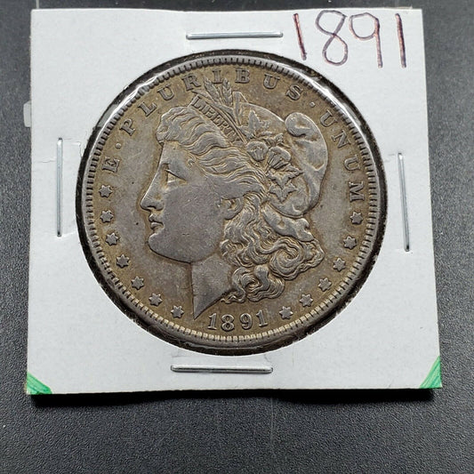 1891 P $1 Morgan Silver Eagle Dollar Coin Average AU About UNC Circulated Toned