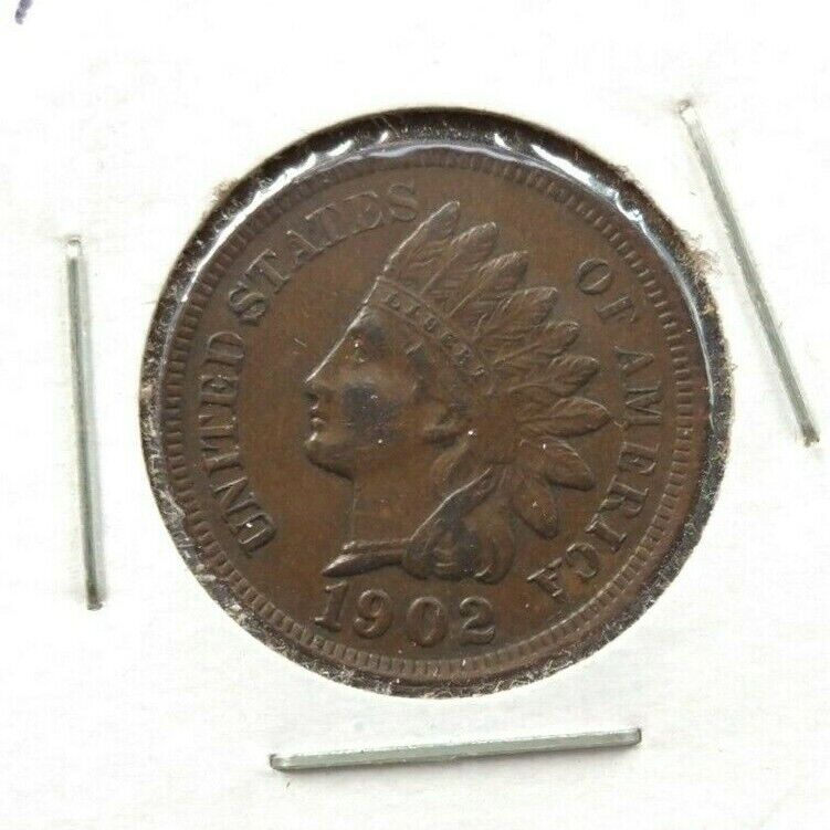 1902 Indian Head Cent Penny Coin Average AU About UNC Brown Toned