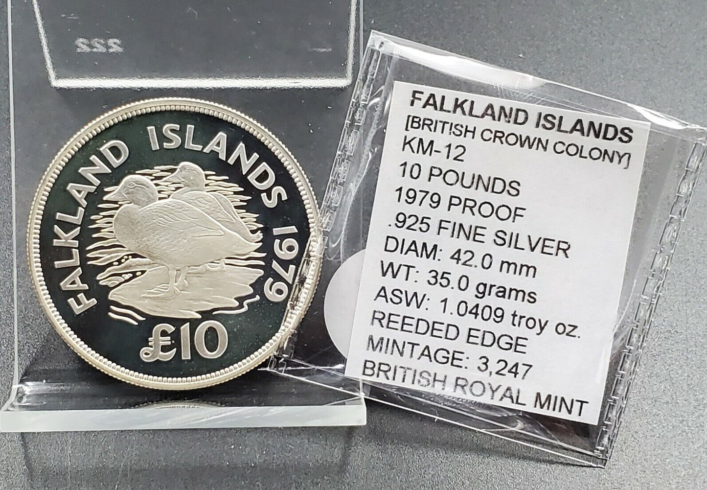 1979 FALKLAND ISLANDS 10 POUNDS GEM PROOF SILVER COIN POUND DUCKS 3247 Mintage