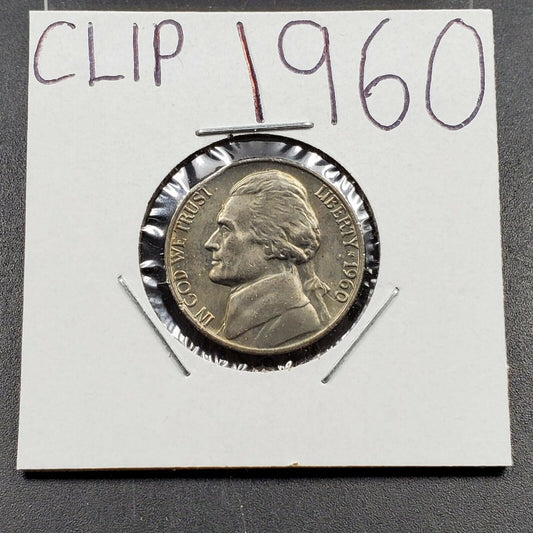 1960 P Jefferson Nickel 5c CH BU UNC CLIPPED Planchet Error Coin 2