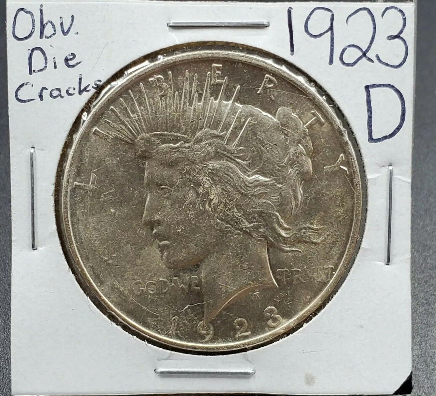 1923 D $1 Peace Silver Eagle Dollar Coin OBV Die Cracks Vam Variety AU Details