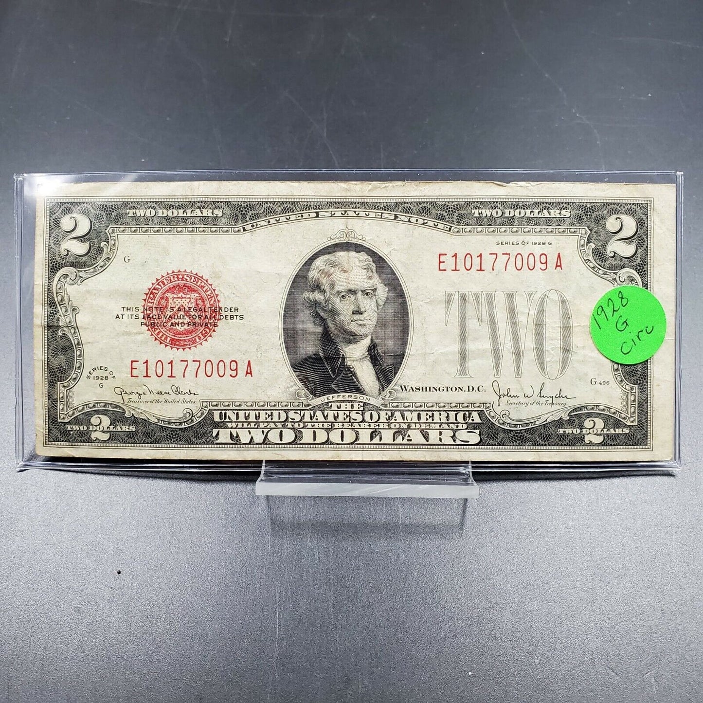 1928 G $2 Red Seal United States Note Bill Legal Tender Fine REPEAT SERIAL #S