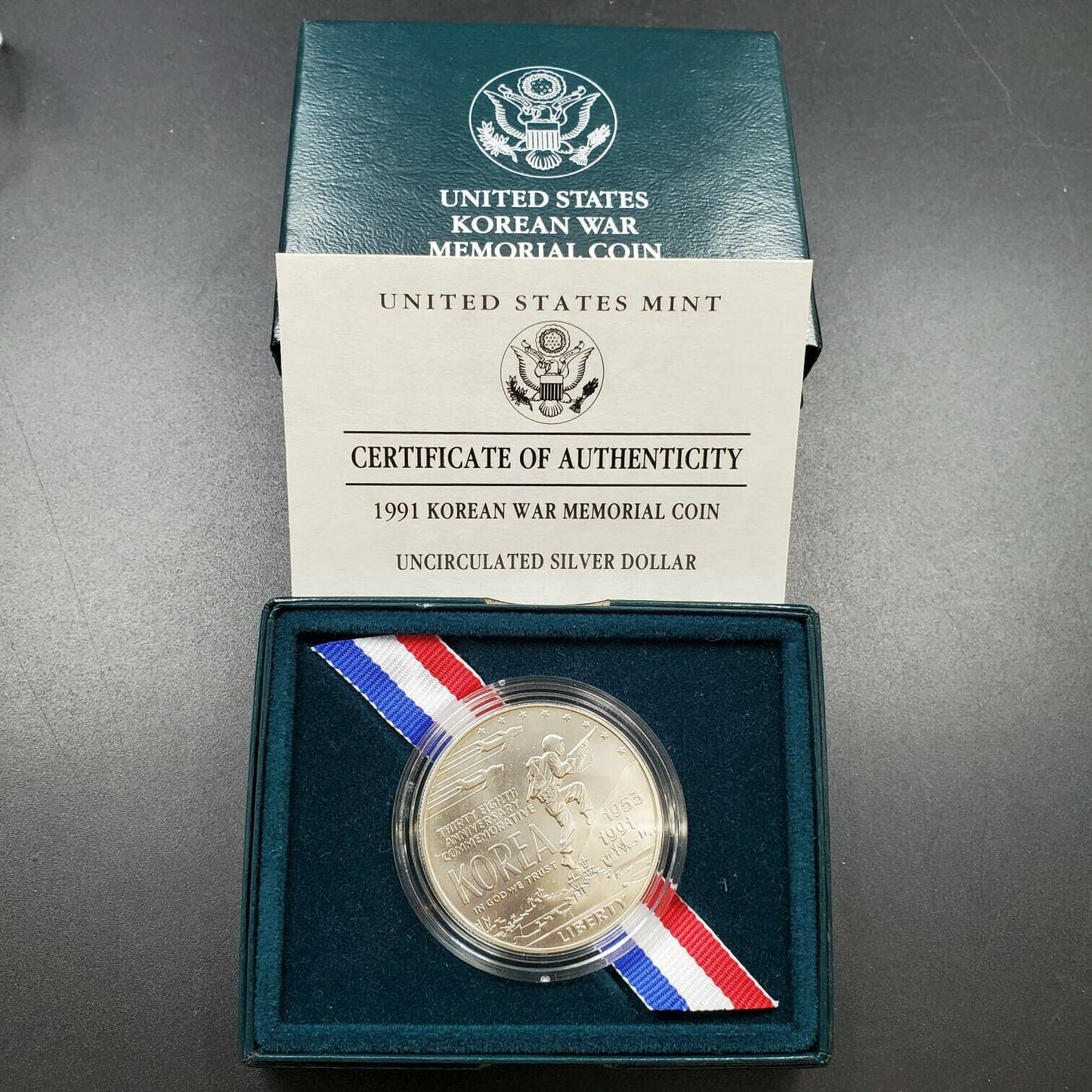 1991 D KOREAN WAR MEMORIAL BU Silver $1 Dollar Commemorative Coin OGP Box COA