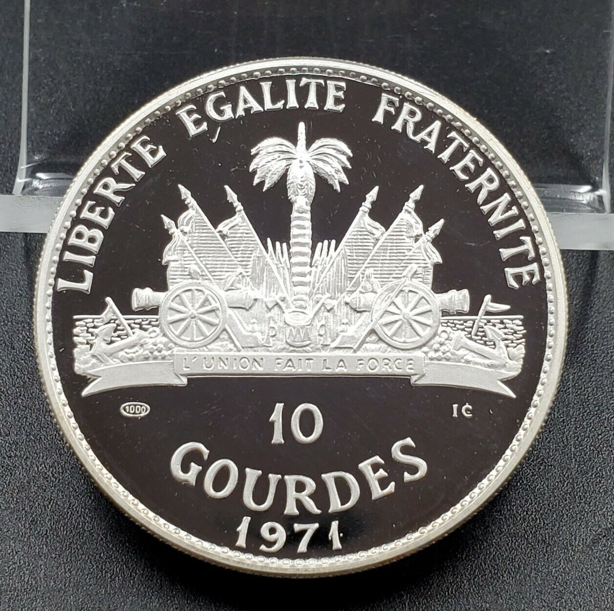 1971 HAITI 10 GOURDES PROOF SILVER COIN  INDIAN PLAYING FOX CHIEF CROWN