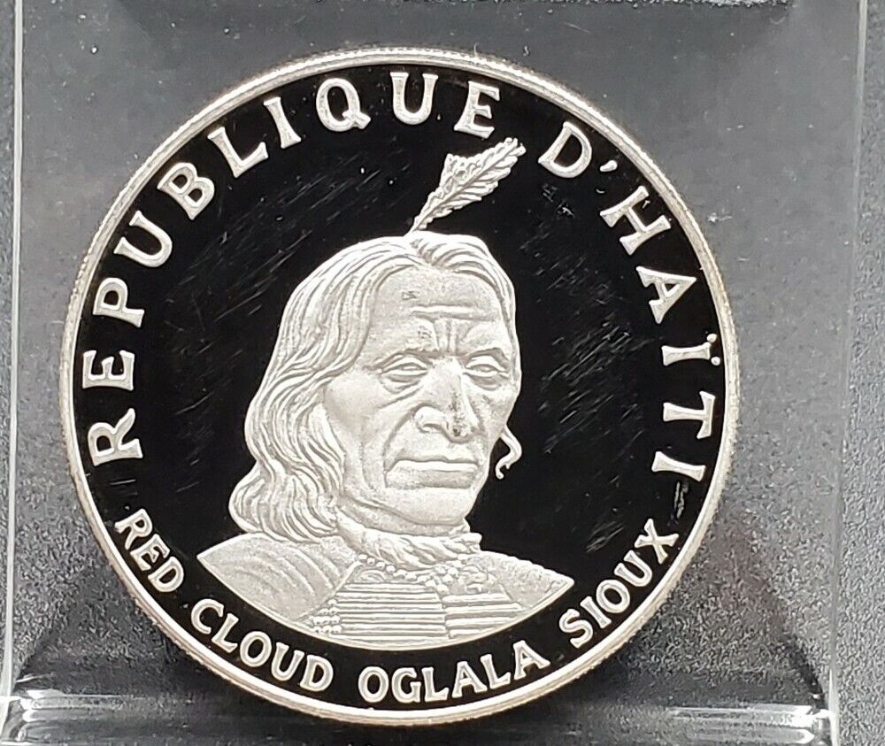 1971 HAITI 10 GOURDES SILVER PROOF COIN INDIAN CHIEF RED CLOUD OGLALA SIOUX