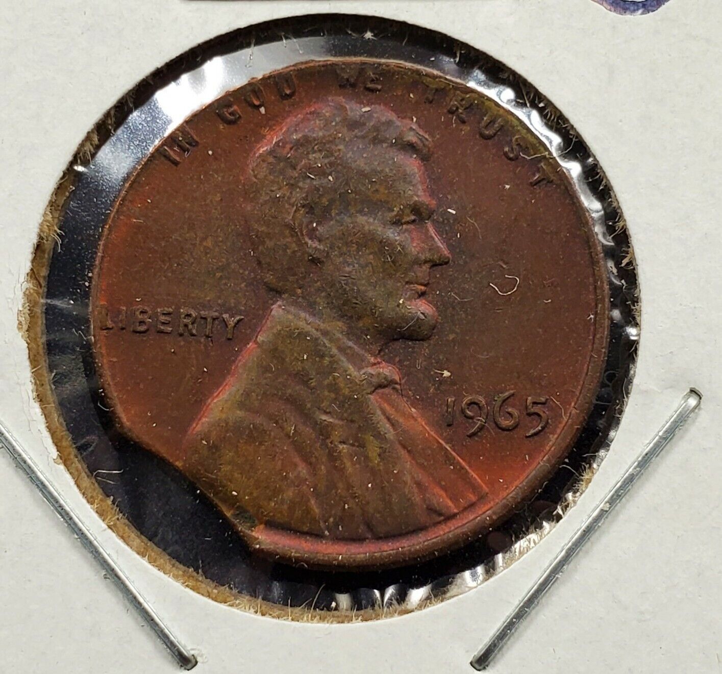 1965 P LINCOLN 1C Coin Clipped PLANCHET ERROR COIN CH BU PQ TONER  TONING