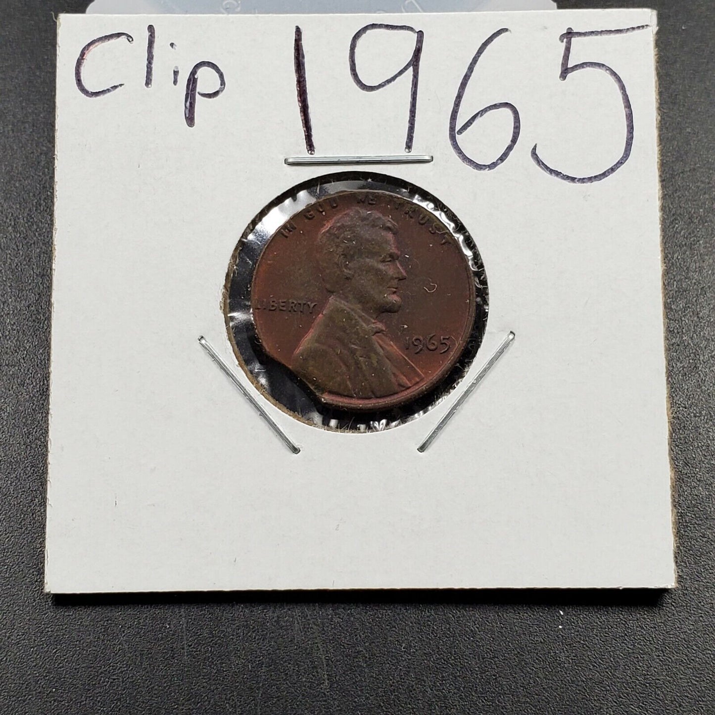 1965 P LINCOLN 1C Coin Clipped PLANCHET ERROR COIN CH BU PQ TONER  TONING