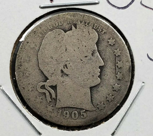 1905 S Barber Silver Quarter Coin Choice AG / G Good Full Date Semi Key Date