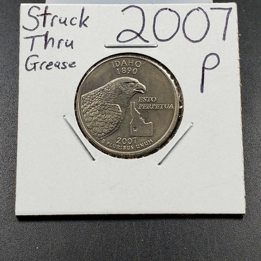 2007 Statehood State Quarter Coin Idaho UNC Struck Thru Grease Error