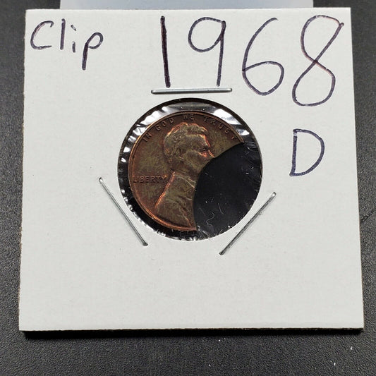 1968 D LINCOLN 1C Coin 45% CLIPPED PLANCHET ERROR WOW FROM ROLL