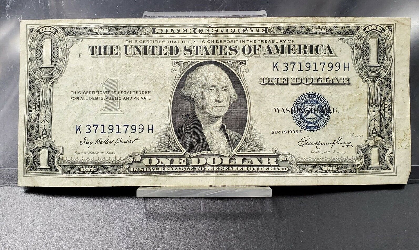 1935 E $1 Silver Certificate US Bill Note Circulated Blue Seal VF Very Fine