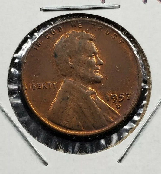 1957 D 1c Lincoln Wheat Cent Error Coin Major Laminated Planchet AU