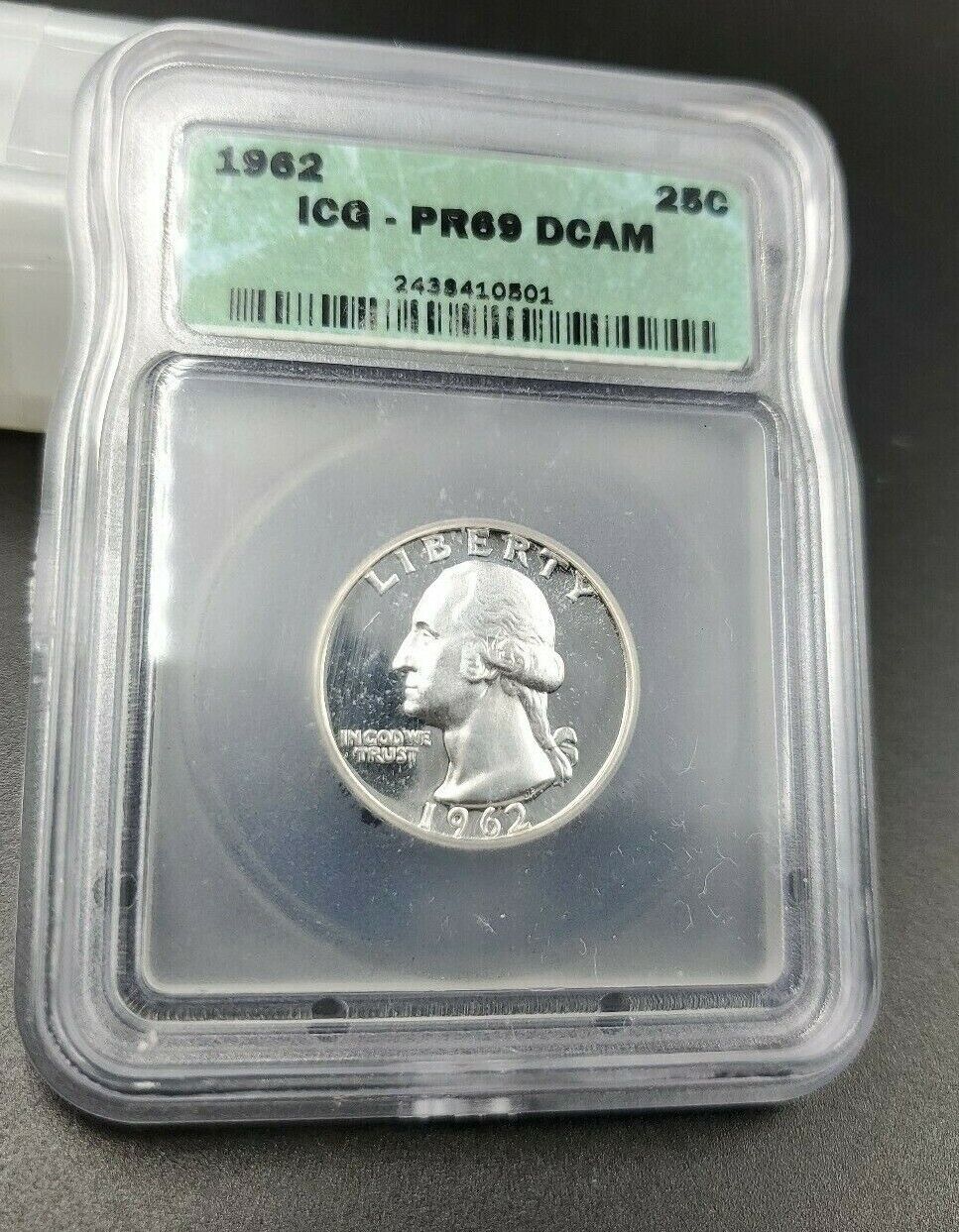 1962 P 25C Washington Quarter Silver Proof Coin Vintage ICG PR69 DCAM Deep Cameo