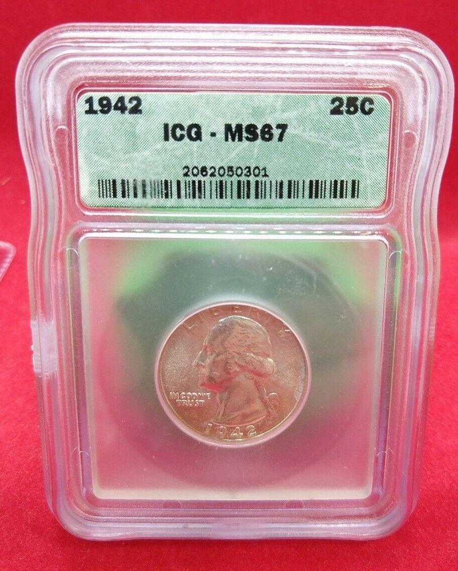 1942 P Washington Silver Quarter Coin ICG MS67 Gem BU MAKE AN OFFER