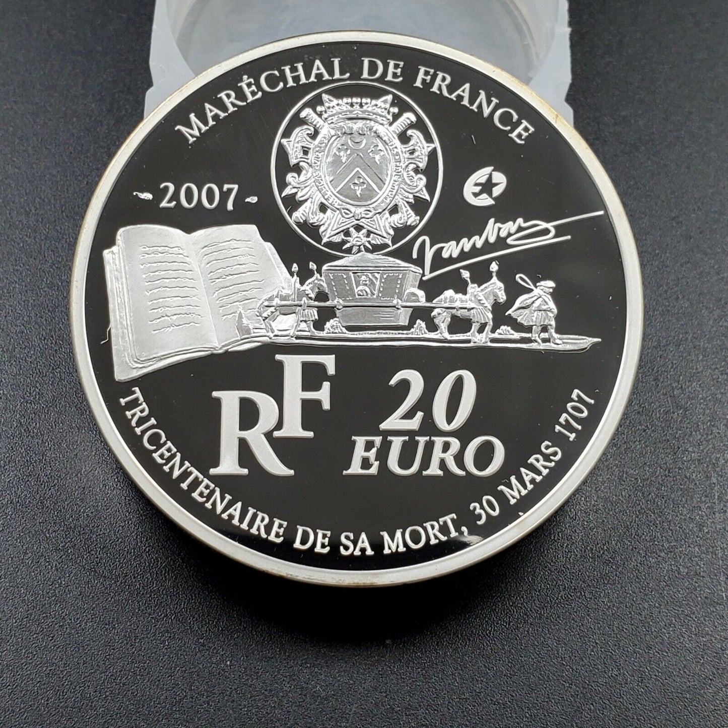 France 20 Euro 2007 Silver 4.7oz Coin Sebastien Le Prestre de Vauban 300th Death