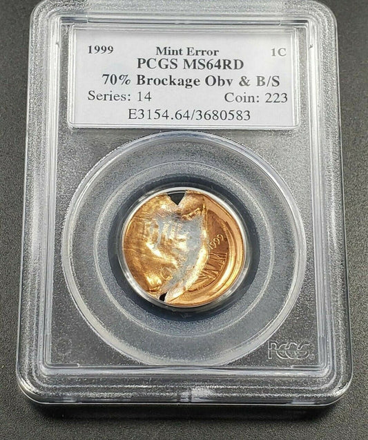 70% Brockadge w/ BroadStrike Error 1999 Zinc Lincoln Memorial Cent PCGS MS64 RD