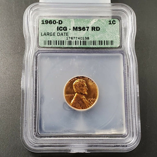 1960 D Lincoln Memorial Cent Penny Coin ICG MS67 Gem BU BUsiness Strike Denver