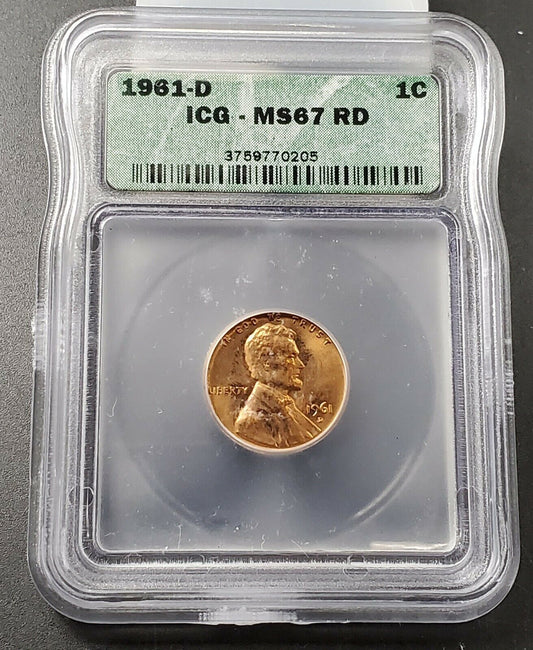 1961 D Lincoln Memorial Cent Penny MS67 ICG Used ICG Slab Case Nice Coin