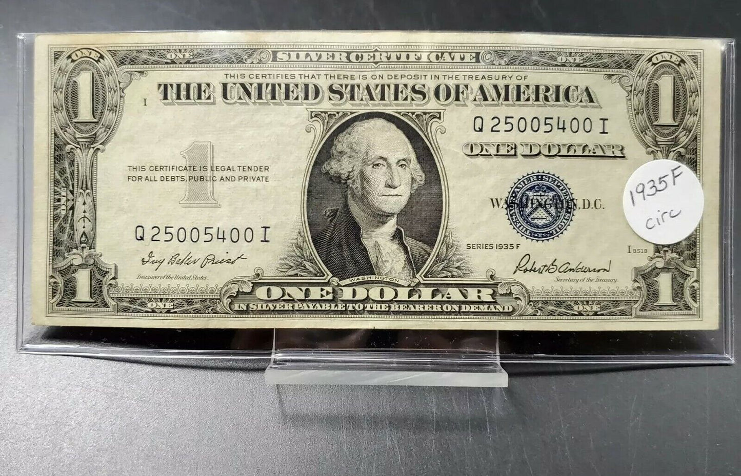 1935 F $1 Silver Certificate Blue Seal Choice Circulated Very Neat Serial #