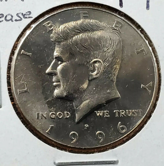 1996 P Kennedy Clad Half Dollar Coin OBV Struck Thru Grease Error Variety BU UNC