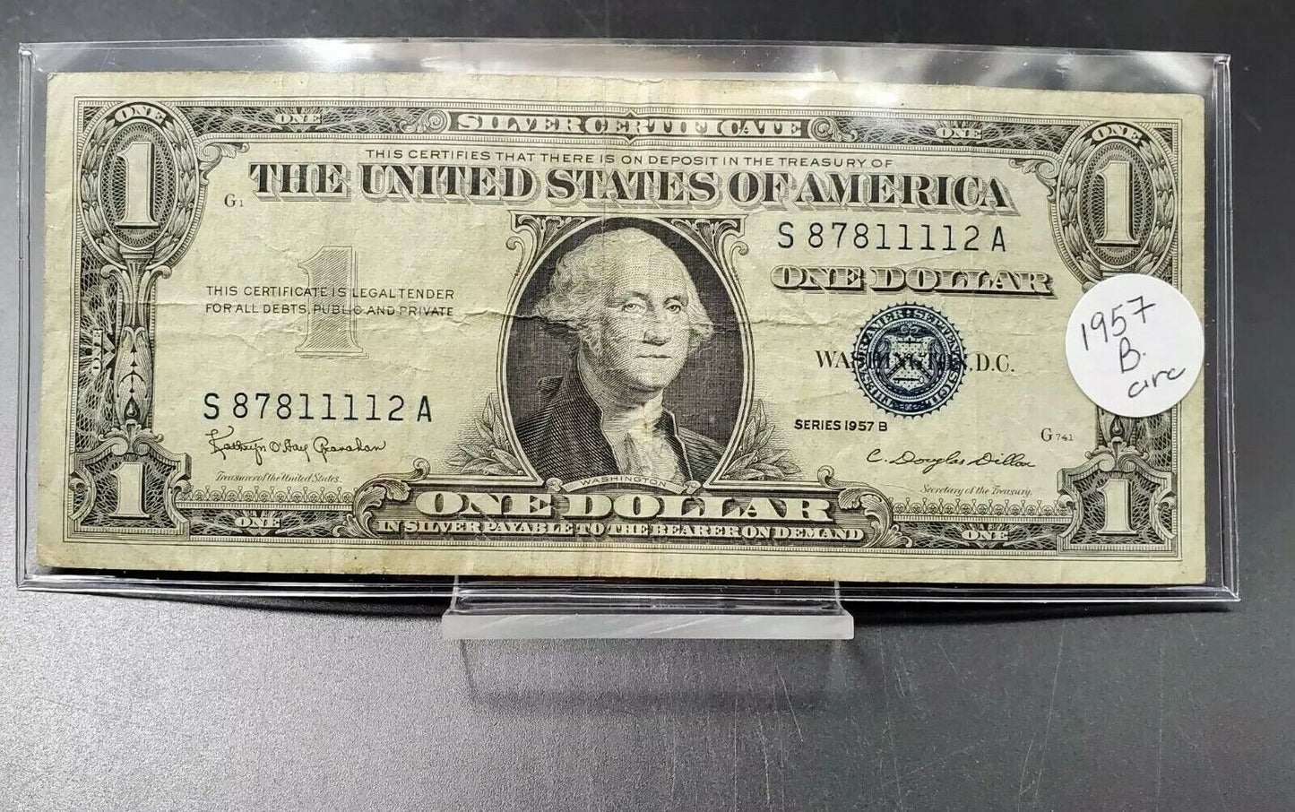 1957 B $1 Silver Certificate US Blue Seal Note Bill circ quad repeat serial #
