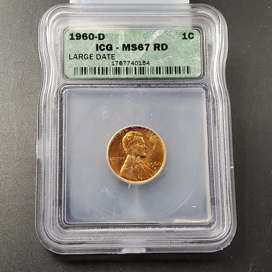 1960 D Lincoln Memorial Cent Penny Coin ICG MS67 Gem BU BUsiness Strike Denver 4