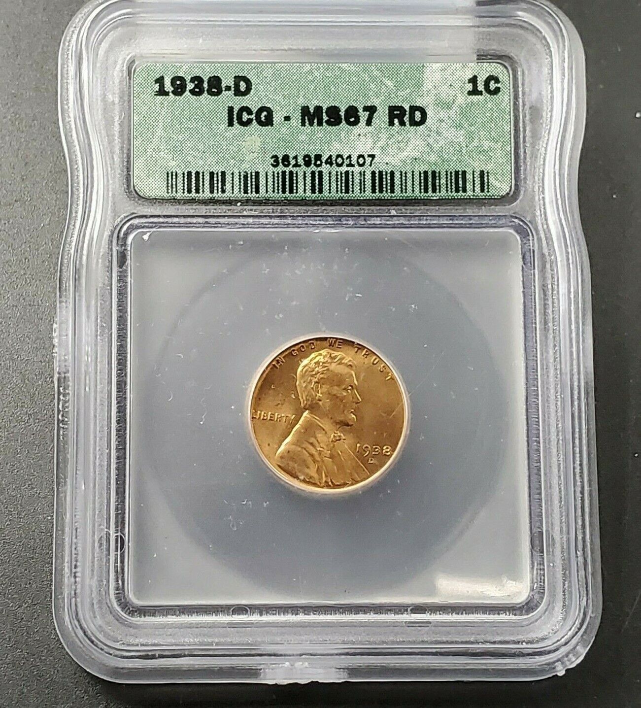 1938 D Lincoln Wheat Cent Penny Coin ICG MS67 GEM BU UNC