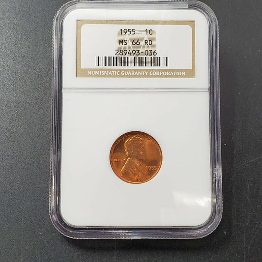 1955 P Lincoln Wheat Cent Penny Coin NGC MS66 RD RED BIG Die Crack @Head Variety