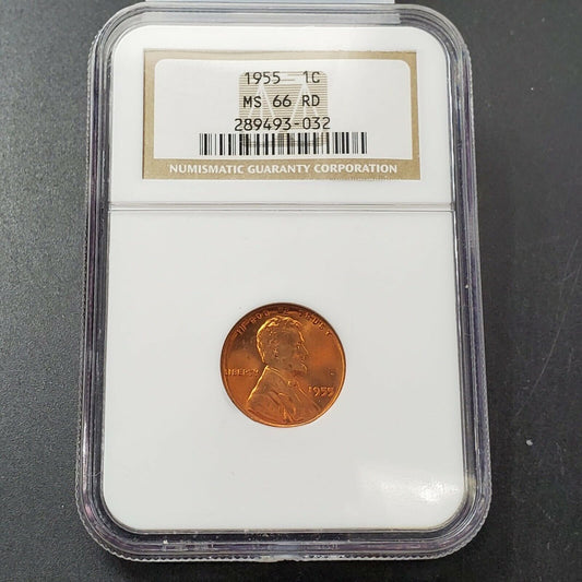 1955 P Lincoln Wheat Cent Penny Coin NGC MS66 RD RED Nice coin