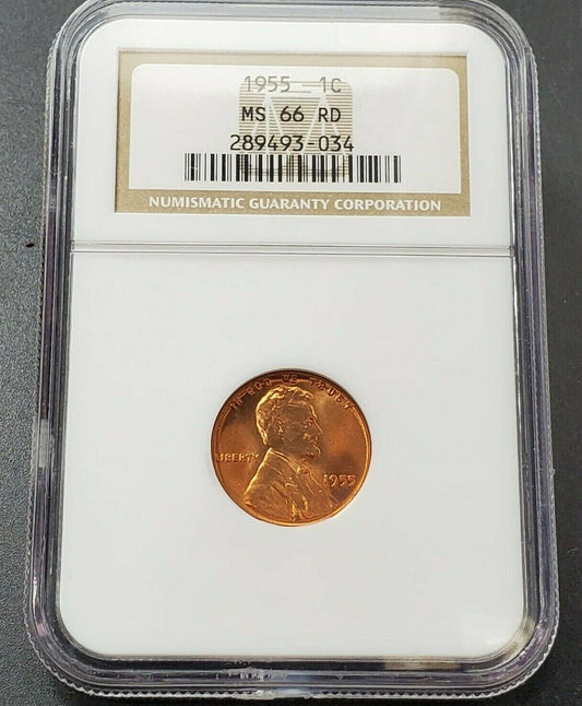 1955 P Lincoln Wheat Cent Penny Coin NGC MS66 RD RED Small Die Crack @ Head