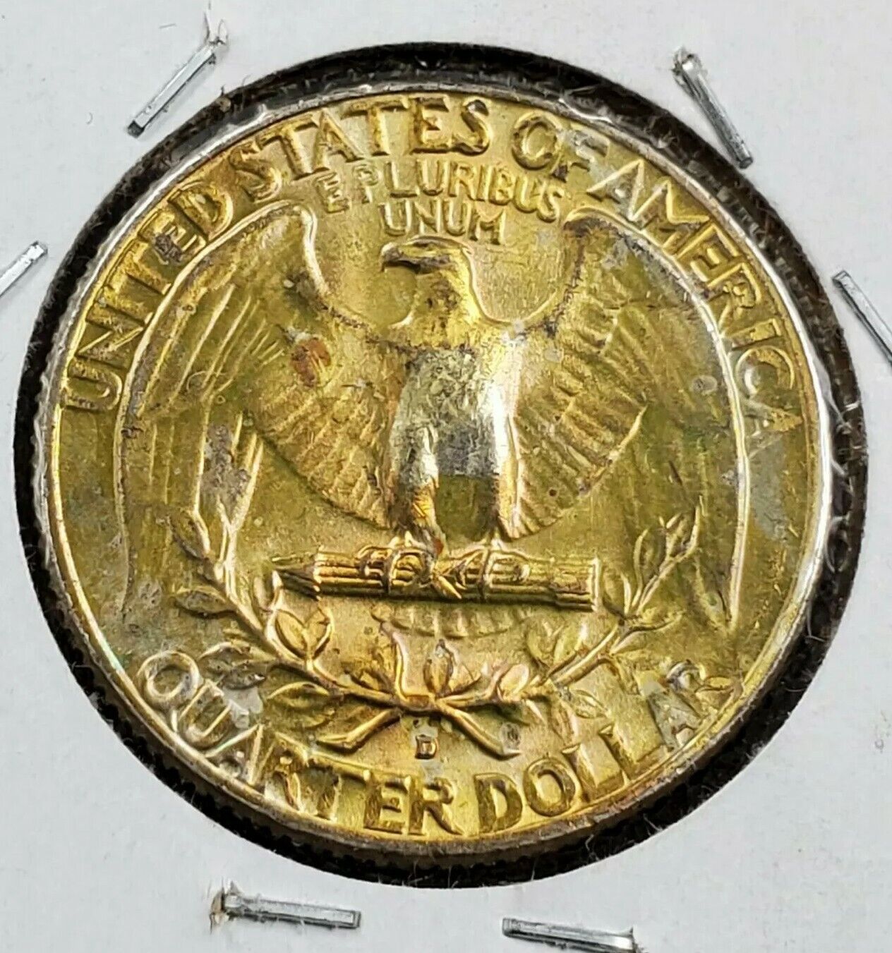 1964 D Washington Silver Quarter Coin BU UNC PQ GOLD AMBER TONING OBV & REV