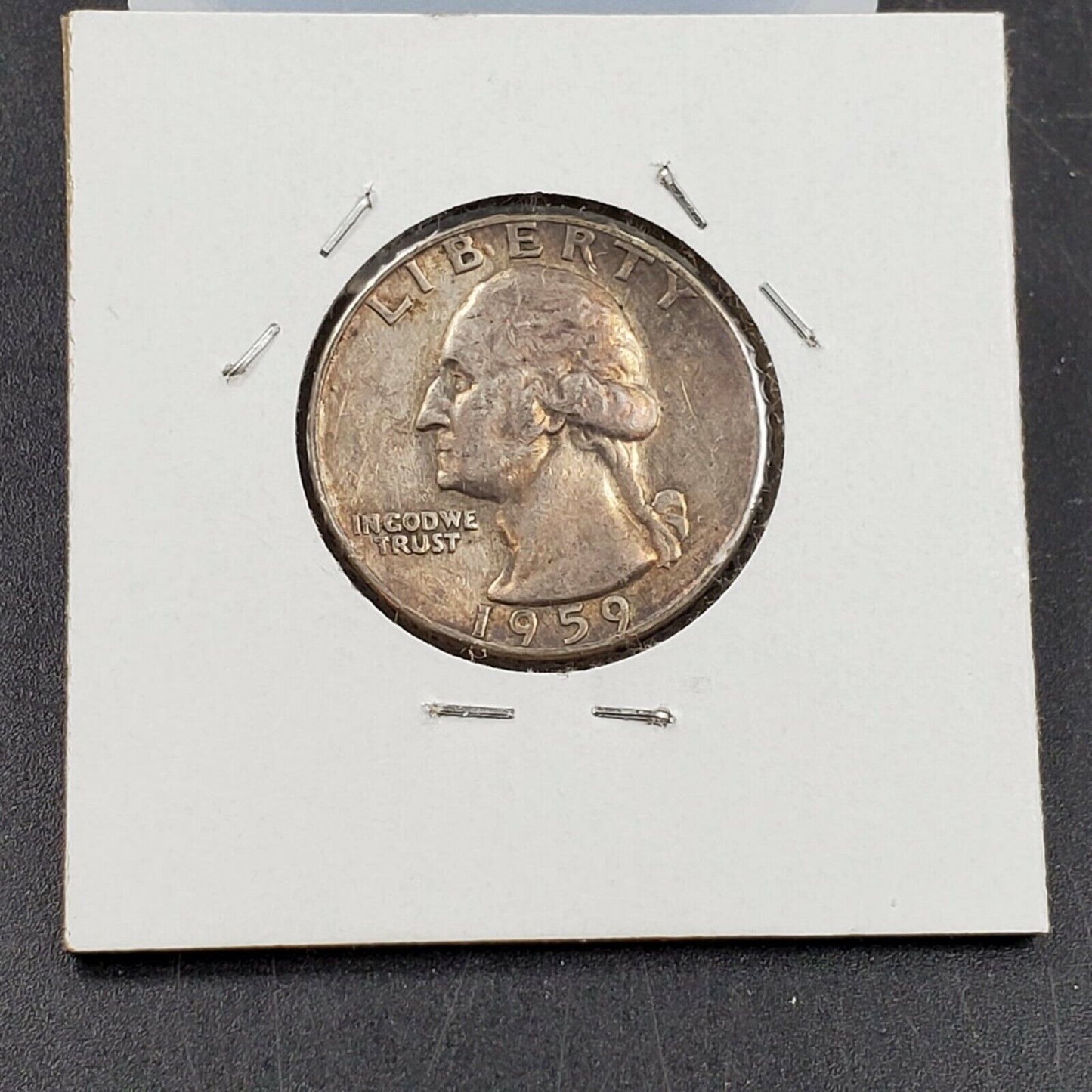 1959 D Washington Silver Quarter Coin VF / XF CIRC PQ RAINBOW TONING REVERSE