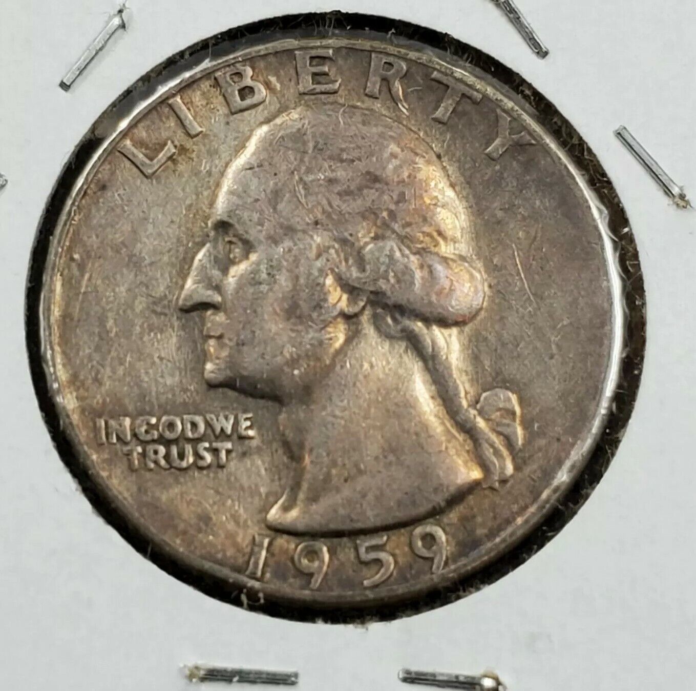 1959 D Washington Silver Quarter Coin VF / XF CIRC PQ RAINBOW TONING REVERSE