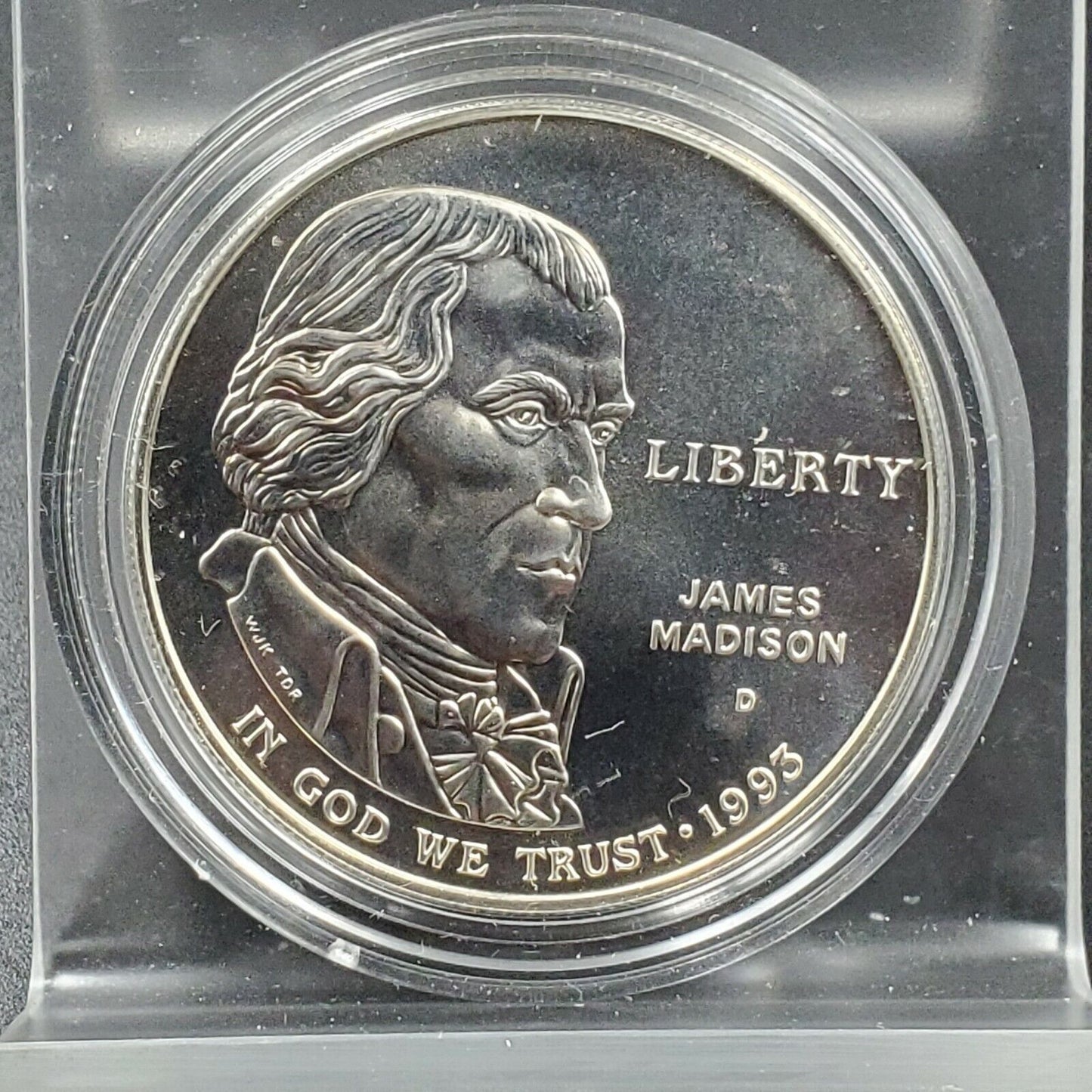 1993-D James Madison BU Commemorative 90% Silver Dollar in Capsule