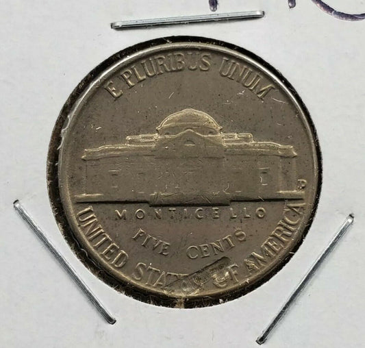 1954 D Jefferson Nickel 5c Coin AU About UNC Major planchet lamination error