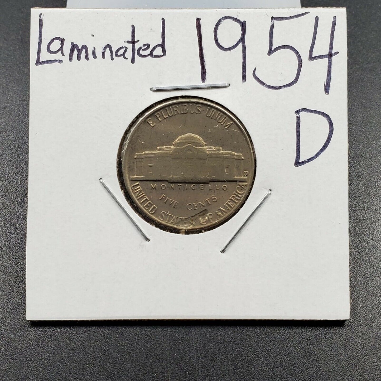 1954 D Jefferson Nickel 5c Coin AU About UNC Major planchet lamination error