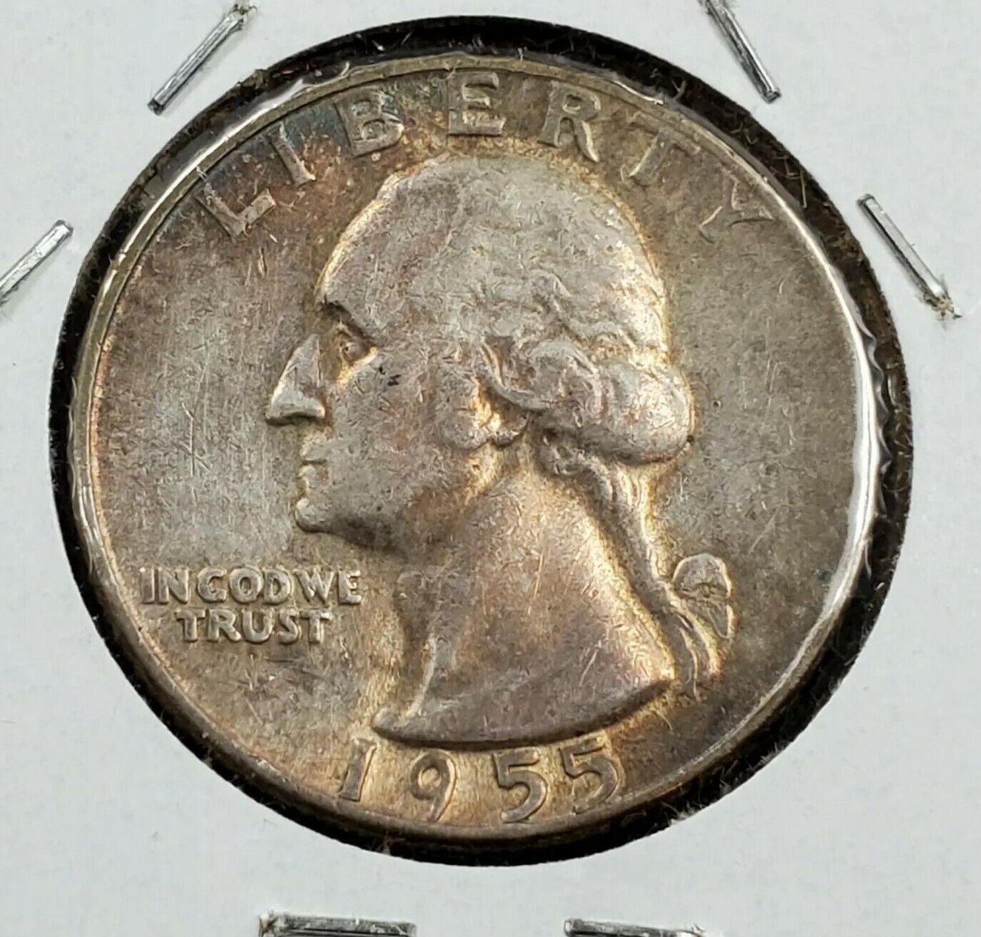 1955 P Washington Silver Quarter Coin XF / AU CIRC PQ RAINBOW TONING REVERSE
