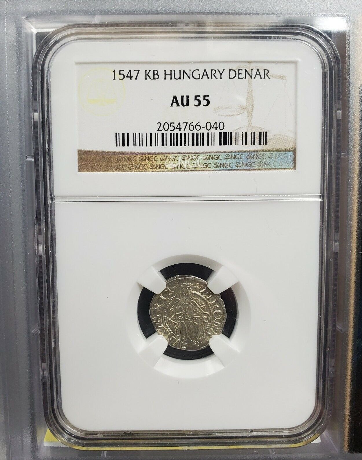 1547 KB Hungary Denar Silver Hammered Coin NGC Story Vault Book AU55 Madonna