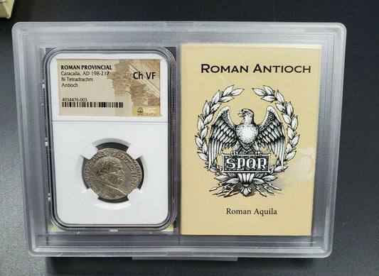 Roman Provincial Caracalla Tetradrachm Antioch Silver Coin NGC CH VF Story Book