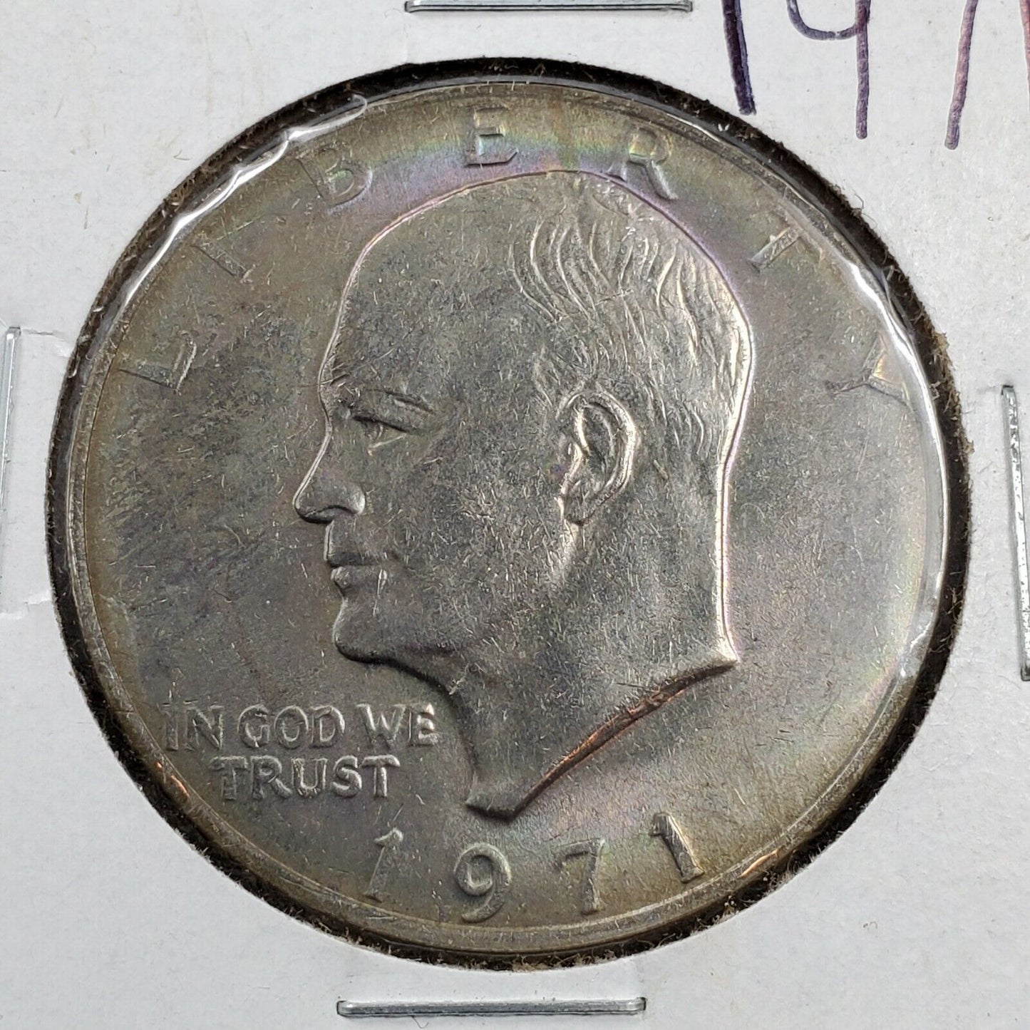 1971 p $1 Eisenhower Ike Clad Dollar Coin PQ RAINBOW TONING REVERSE AU/UNC