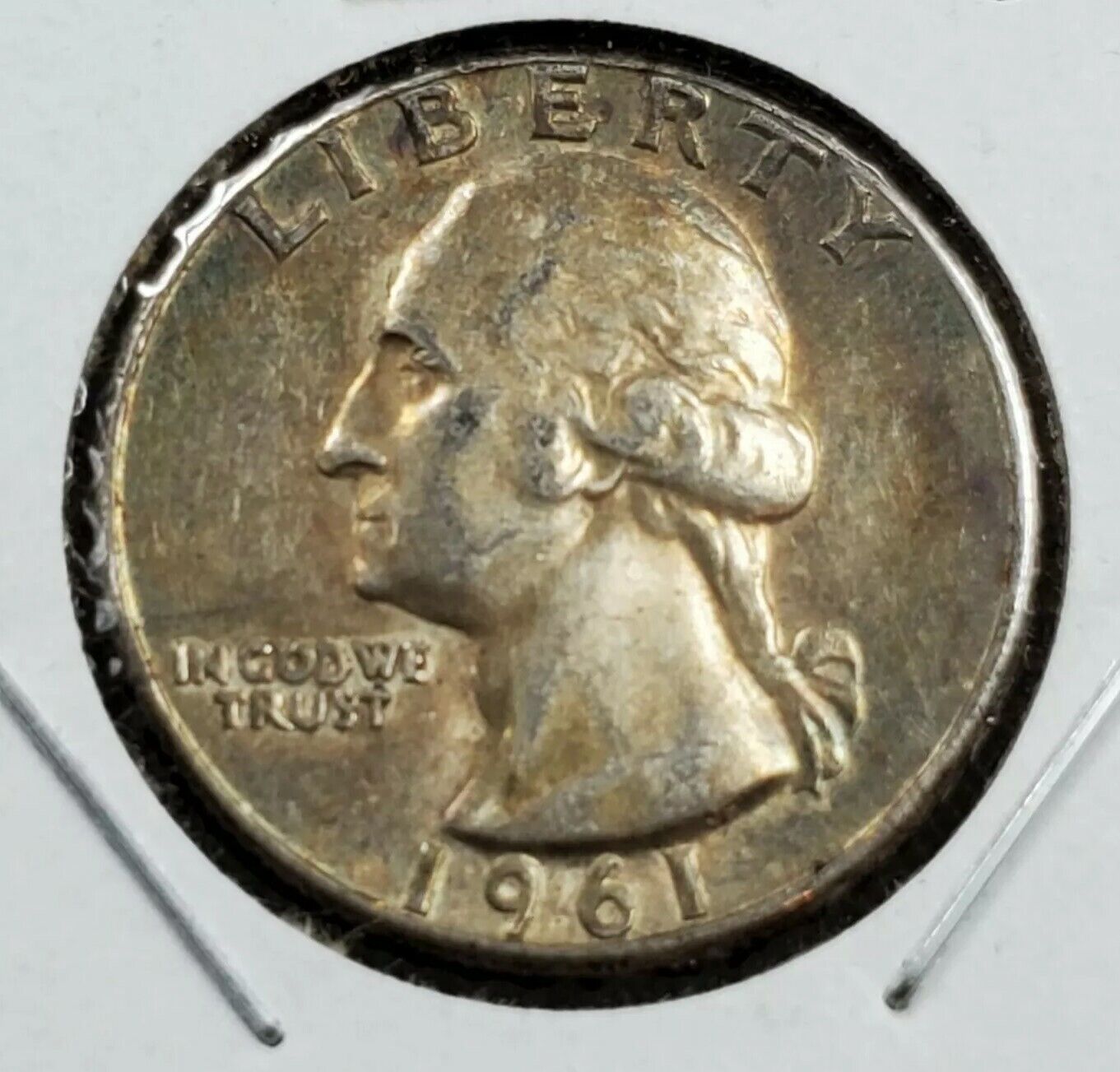1961 25C Washington Quarter Silver Coin AU Circulated NEAT TONING
