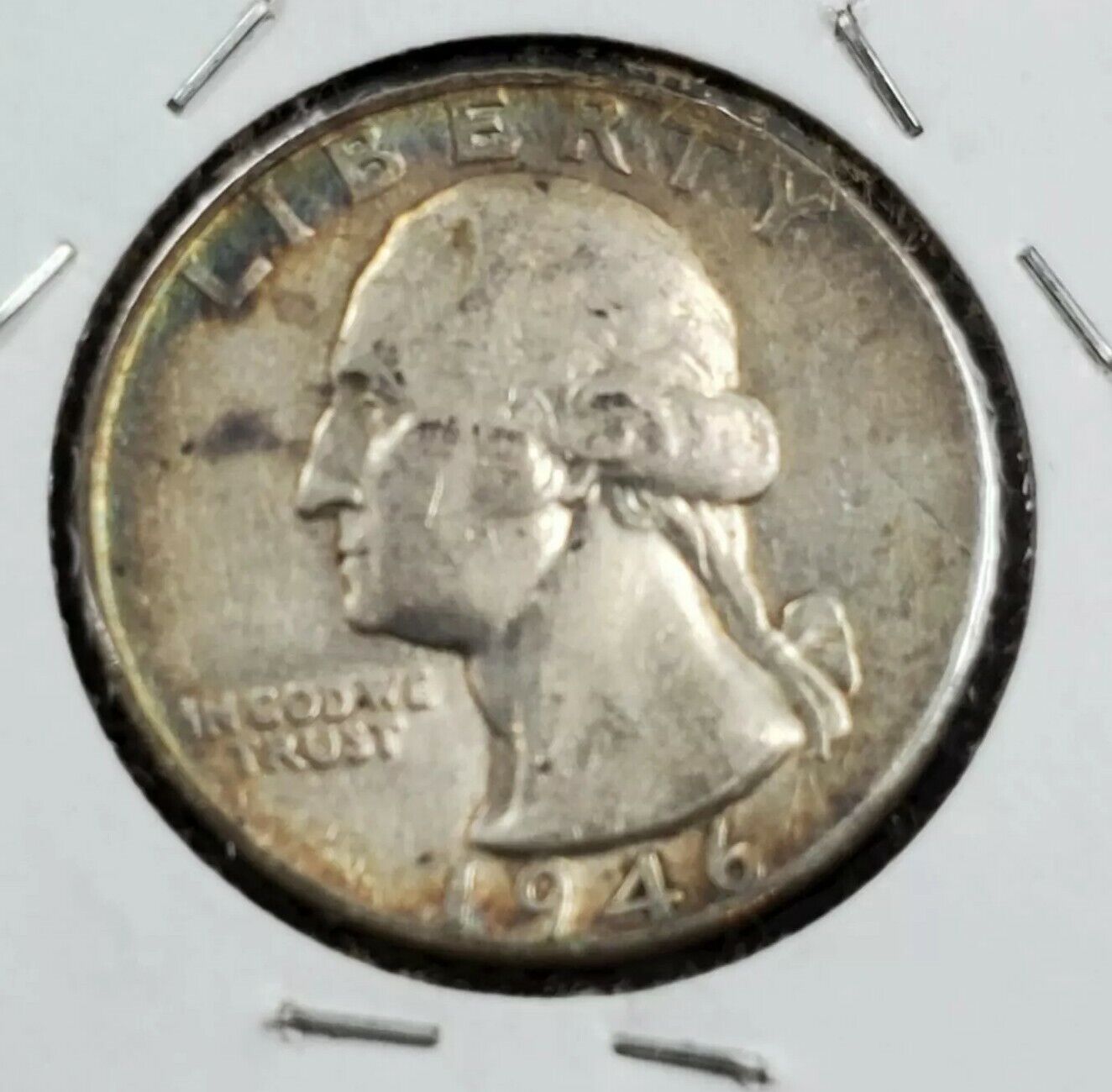 1946 P 25C Washington Quarter Silver Coin AU Circulated Reverse PQ Rainbow Tone