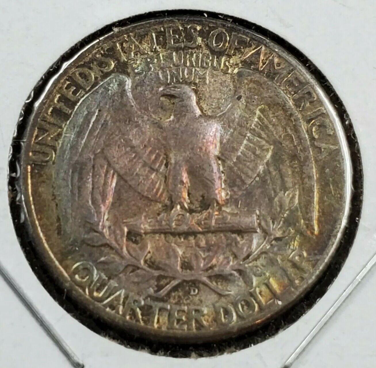 1952 D 25C Washington Quarter Silver Coin AU / UNC PQ ORIGINAL RAINBOW TONING